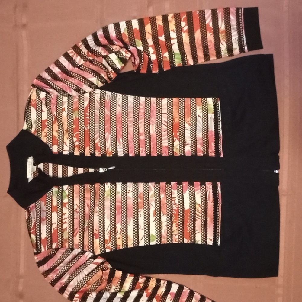 Erin London Colorful Striped Zip-Up Sweater